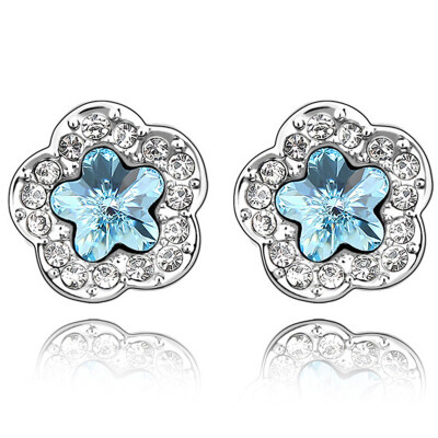 

Austrian Crystal Stud Earrings For Women Gift Fashion Jewelry White Gold Color Flowers Earrings *2430