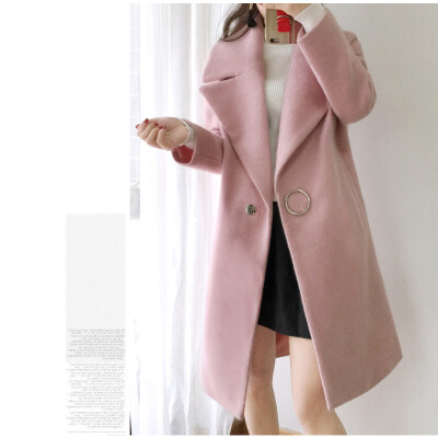 

2017 autumn and winter women wool coat thickening large lapel white long section cocoon type woolen coat