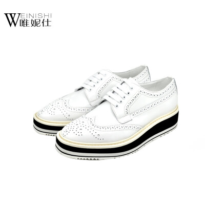 

New paragraph autumn 2017 women's shoes fashion white shoes round head cowhide with flat casual shoes