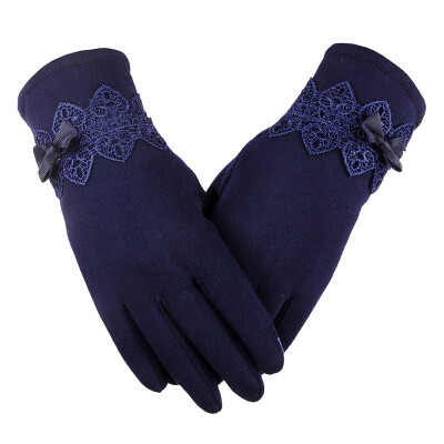 

New touch screen knitting outdoor riding electric car ladies do not fall cashmere winter warm bow gloves