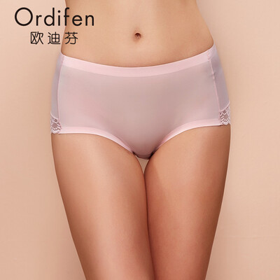 

Ou Difen womens underwear smooth no trace comfortable underwear lace stitching briefs XP6249 apricot pink L