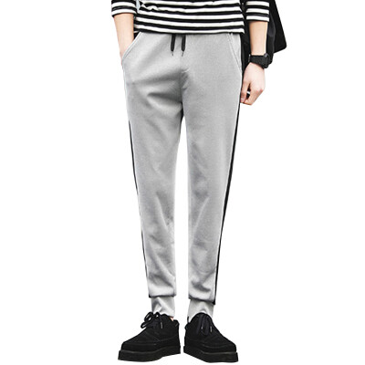 

MSEK) Men's stitching pants Korean version of the Slim Shirt Sports Shorts Foot Casual Pants Trousers Tide XK3171 Gray