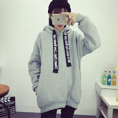 

2017 Women's large size loose sweater women hedge hooded students thick long coat