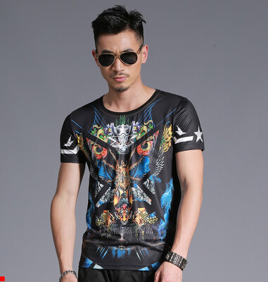 

SHUYI Men's Summer New Animal Print Short-sleeved Youth Slim Round Neck Personality T-shirt Small Shirt