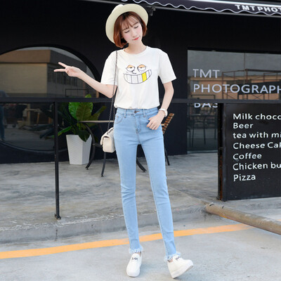 

2017 autumn new tight jeans casual trousers tassel side Slim pants