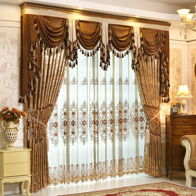 

1pc no Tulle&ValanceSIZEW100CMXL200CM European Gloden Royal Luxury Curtains for Bedroom Window Curtains for Living Room Ele