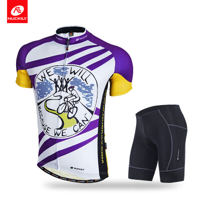 

NUCKILY Men's summer cycling clothing polyester jersey with short purple stripe set