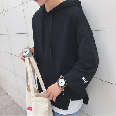 

Hong Kong wind new fake two-piece sleeves t-shirt young men Korean version of the trendy wild hooded T-shirt