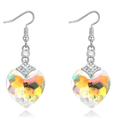 

Women Fashion Jewelry Earrings Heart Shape Austrian Crystal Long Drop Earrings For Wedding Evening Party .25546
