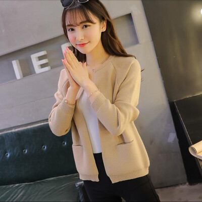 

sustory Women's 2017 autumn and winter paragraph cardigan sweater female Korean short paragraph loose long-sleeved sweater jacket coat SRSU107 light coffee color