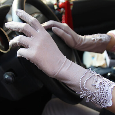 

Summer driving sun gloves female anti - skid anti - UV length of ice silk cuffs