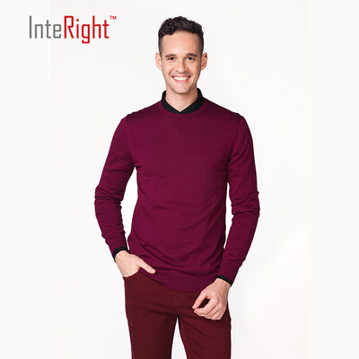 

INTERIGHT50 Wool Men Business casual round neck sweater Tie blue M code