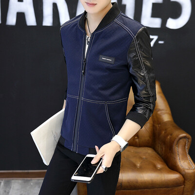 

Leather jacket men's self-cultivation sleeve spring and autumn trend of leisure washed PU leather as a gift for men