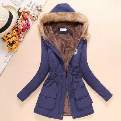 

Winter new women's military chapter jeanette hats and hats hair collar waist plus velvet thickening in the long-term cotton coat