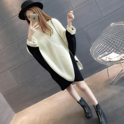 

Autumn and winter long sweater sets of women loose bat shirt sweater thick coat V neck women