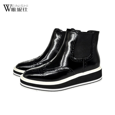 

Persun good quality boot winter balck pebbling patent leather short boots causl style women boots
