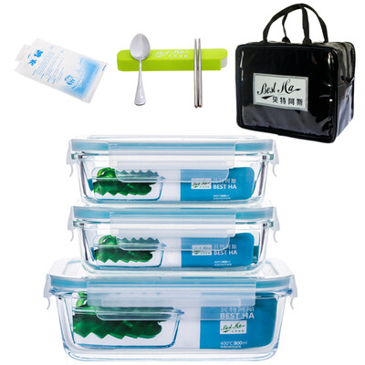 

【Jingdong Supermarket】 Beit Aisi heat-resistant glass crisper two-piece (400ml + 800ml) oven microwave oven lunch box RL2-06B send black bag