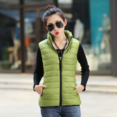 

2017 autumn and winter new Korean version Slim horse female Short section of thin feather cotton stand collar vest Jacket coat fem