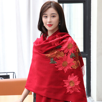 

Shanghai stock (STORY Of SHANGHAI) autumn and winter women's wool scarves thick warm shawl peony decals red