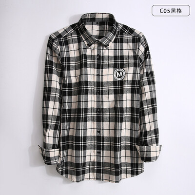 

Casual Youth Men Long Sleeve Shirt Spring Autumn Silm Fit Lattice Fashion