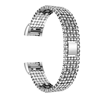 

ECSEM Replacement Metal Strap for Fitbit Charge 2 Watch Band with Staninless Steel Bead Wearable Wrisband Bracelet