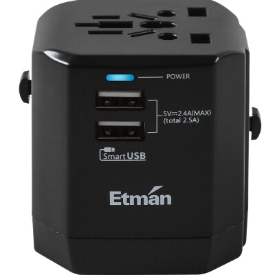 

Intermaner Etman dual USB Go abroad conversion plugs obsidian black multi-country universal socket converter Malaysia Bali Japan United States British standard European standard German standard