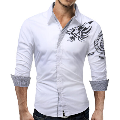 

2017 New Men' Long-Sleeved Dress Shirt Dragons Men' Casual Slim Lapel Male Quality Large Size 4XL