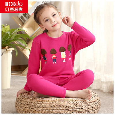 

Red baby home Hodohome children&39s thermal underwear suit boys&girls plus velvet thick section of gold armor Qiuqiu Qiutu sets Ma gray two girls 13070