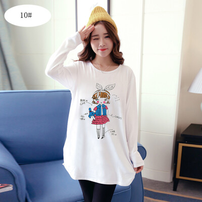 

Women Fashion Long Sleeves T Shirts Printing Loose Bottoming Tops