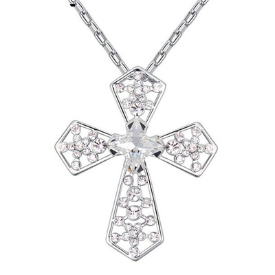 

Austrian Crystal Cross Pendant Necklaces Women High Quality Rhinestone White Gold Plated Christian Jewelry Gift .23941