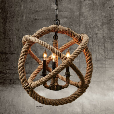 

Perfectshow 3-lights Hemp Rope Ball Chandelier Retro Country Style Hanging Island Pendant Light Fixture35cm