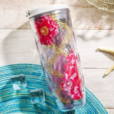 

A Ting Textured Acrylic Tumbler Travel Car Cup 16 oz. Pink Flower