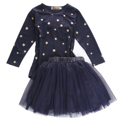 

Fancy Baby Girls Party Star T-shirt Bow Tulle Skirts Tutu 2pcs Outfits Set Dress