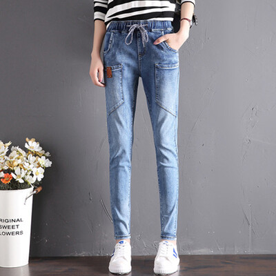 

City plus CITYPLUS 2017 autumn and winter new women's literature elastic band with harem pants loose big bag wild jeans CWKN179452 light blue 27