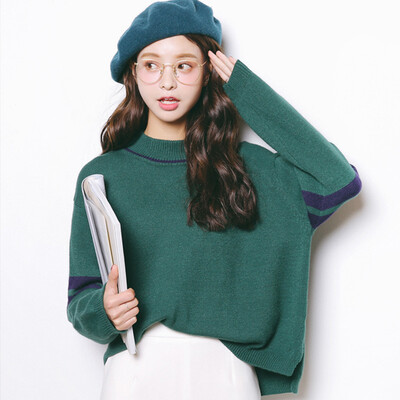 

City plus CITYPLUS 2017 autumn&winter new women&39s literary wild sweet loose loose color knit sweater semi-high collar sweater CWYC179358 dark green uniform