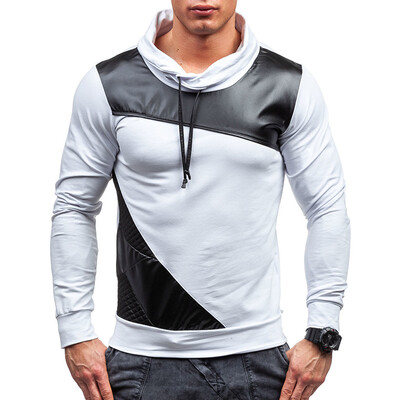 

Brand 2017 Hoodie Soild Color PU Leather Hoodies Men Fashion Tracksuit Male Sweatshirt Off White Hoody Mens Purpose Tour