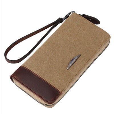 

New classic retro trend men wallet multi-functional zipper handbag canvas bag