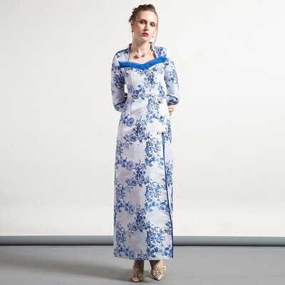 

DF · RS Китайский ветряной жаккард улучшил cheongsam элегантные длинные платья женские сценические костюмы