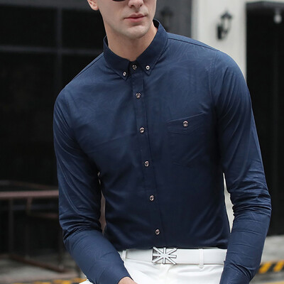 

2017 autumn new men young fashion printing Slim long-sleeved cotton shirt business casual men's shirt