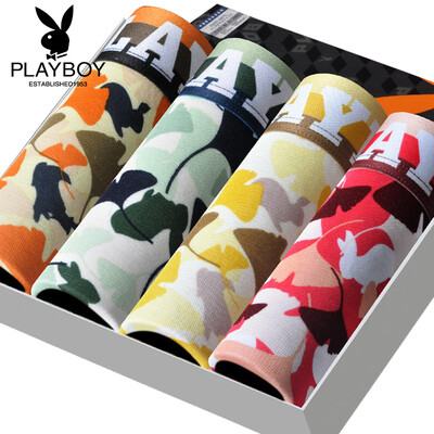 

Playboy PLAYBOY Men&39s underwear Men&39s flat underwear sticky fiber plus Leica card printed ginkgo leaf Minggang four pants 4 installed  185110