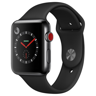 

Apple Watch Series 3 Smart Watch (GPS + сотовая сеть 42 мм Глубокое пространство Черный корпус из нержавеющей стали Черный спортивный ремешок MQR02CH / A)