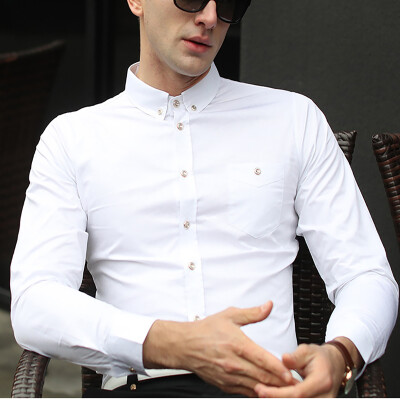 

2017 autumn new men young fashion printing Slim long-sleeved cotton shirt business casual men's shirt