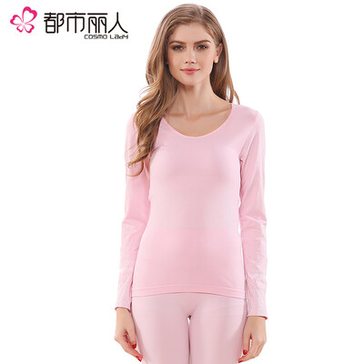 

City beauty lady warm underwear solid color round neck seamless Slim autumn clothes warm pants warm sets 090605 smoke gray purple uniform