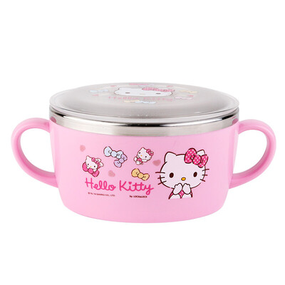 

Lock & Lock LOCK & LOCK South Korea imported HELLO KITTY bow with cover stainless steel double handle bowl complementary food bowl children tableware rice bowl LKT425