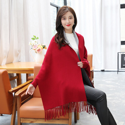 

STORY Of SHANGHAI Ladies' Solid Color Scarves Wrinkled with Red and White Knit Wearable Shawl Gray