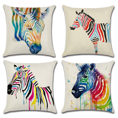 

4 pcs 18 x18 Inch Cute Rainbow Zebra Cotton Linen Pillow Case Sofa Throw Cushion Cover Home Décor