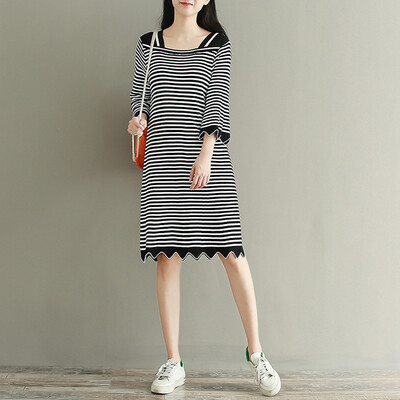

City plus CITYPLUS 2017 autumn&winter new women&39s art wild striped knit long sweater dress CWQZ178560 black&white all