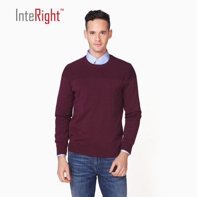 

INTERIGHT cotton net color dark jacquard round neck men&39s sweater wine red L code