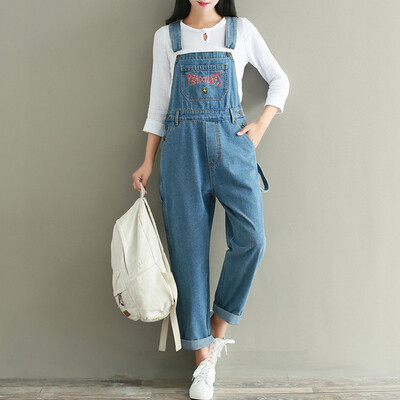 

City plus CITYPLUS 2017 autumn&winter new women&39s clothing art idioms embroidery loose casual strap jeans CWKN179374 blue L