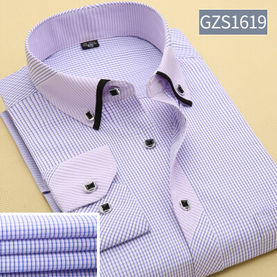 

Business Gentleman Men Long Sleeve Shirt Spring Autumn Silm Fit Solid Color Stitching